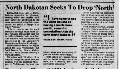 35 years ago, North Dakota nearly dropped the frigid 'North' from its moniker